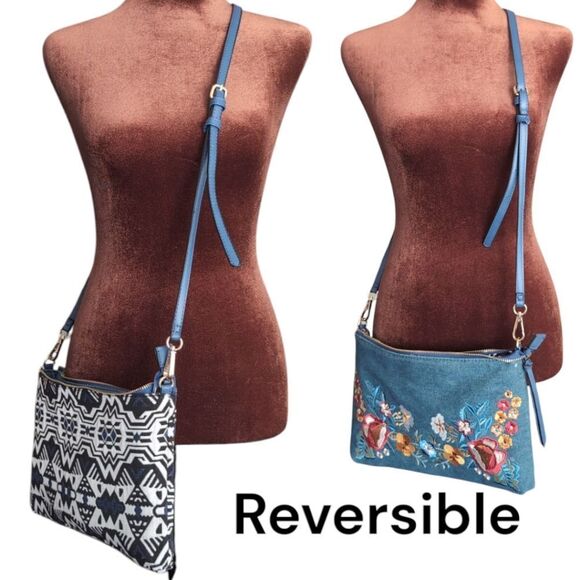 Denim embroidered reversible bag Johnny was style - Picture 1 of 7